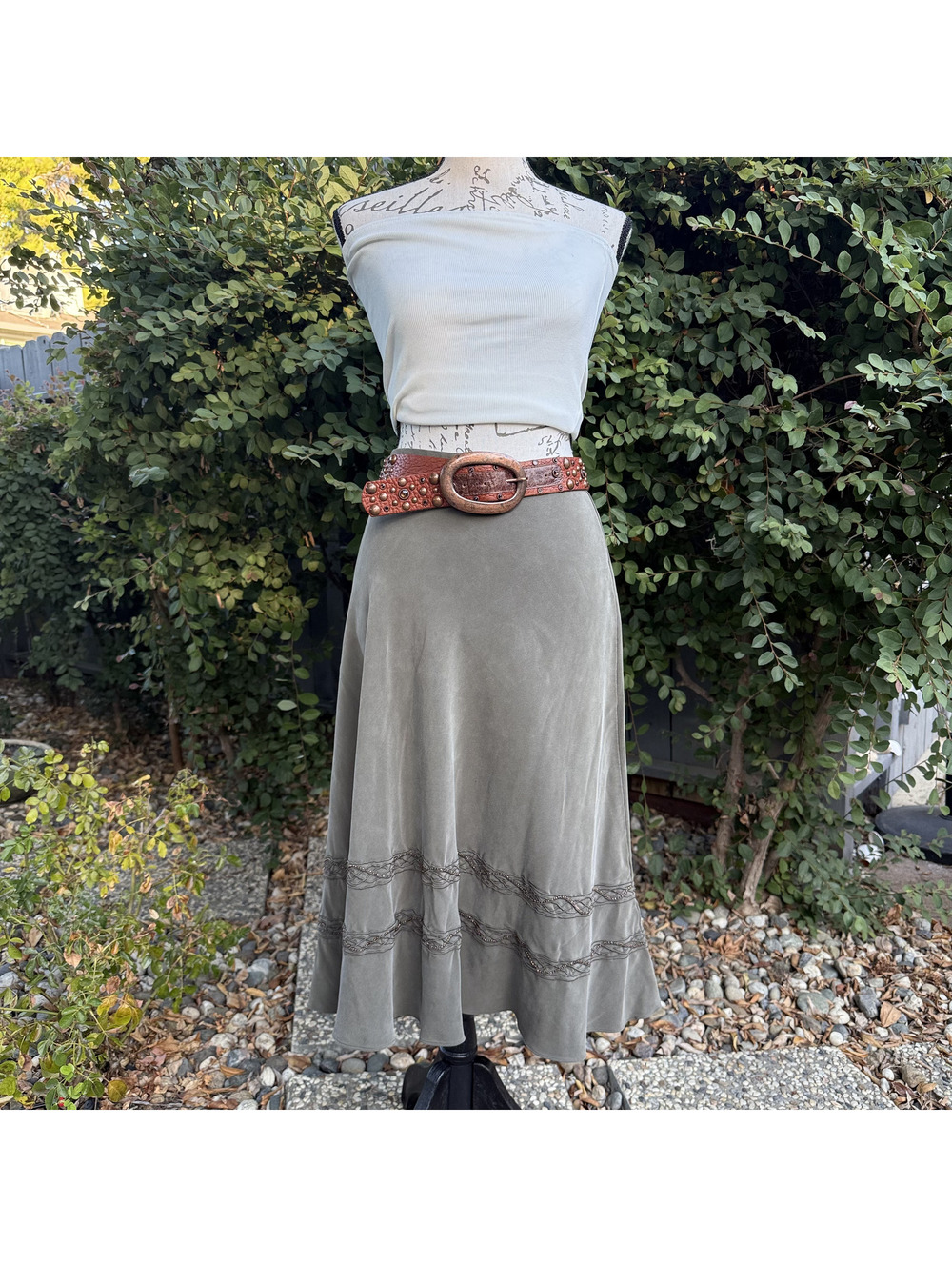 VTG Y2K Silk Beaded Jones New York Skirt 6/8/M/L Western Boho Hippie Office Pro